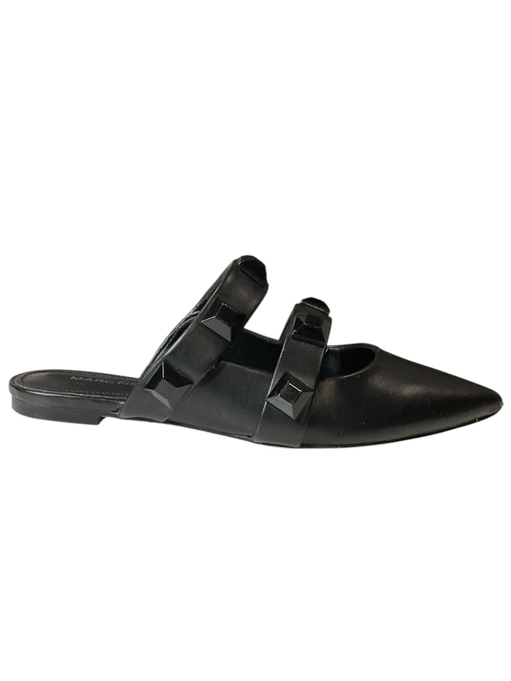 Marc Fisher Searli Black Pointed-Toe Studded Flat Slip-On Mules 6.5